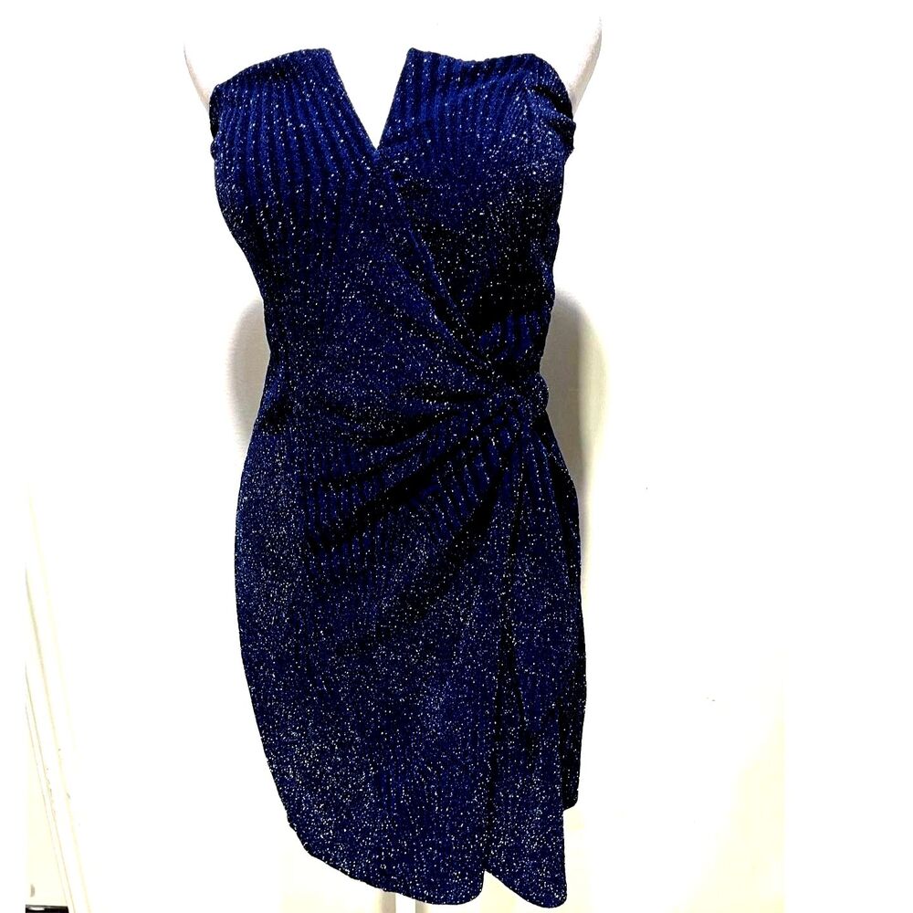 Trixxi clothing strapless wraped dress blue sylver festive night out women M New